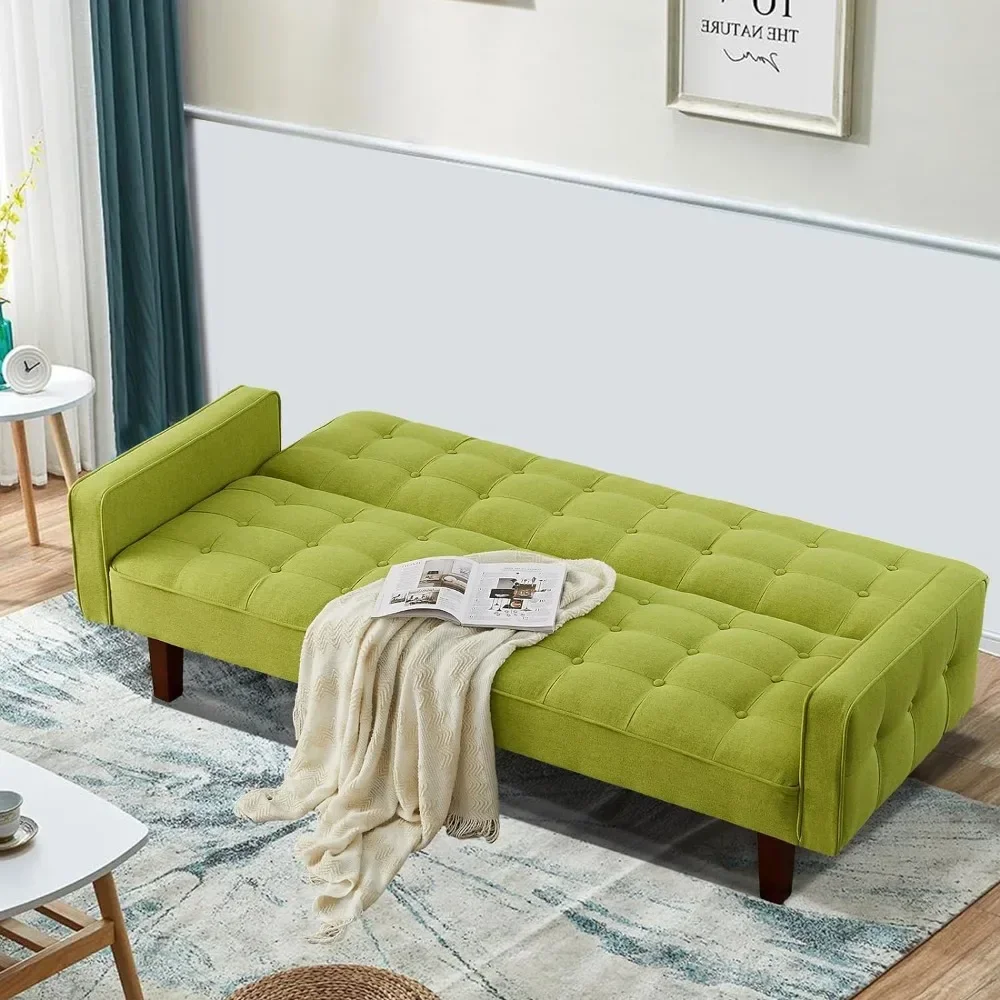 ##For Futon Sofa Bed, Modern Tufted Loveseat Sofa Sleeper, Linen 3 Seater Couch for Living Room, Bedroom, Apartment, Green& view 6