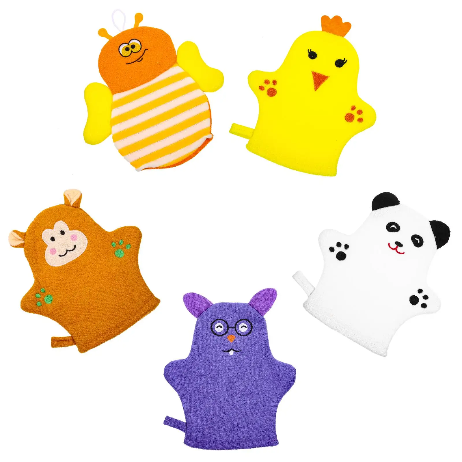 5 Pcs Baby Bath Mitts Cotton Fruit Shaped Kids Shower Gloves Soft Scrubber Infant Washcloths Lightweight Bath Supplies