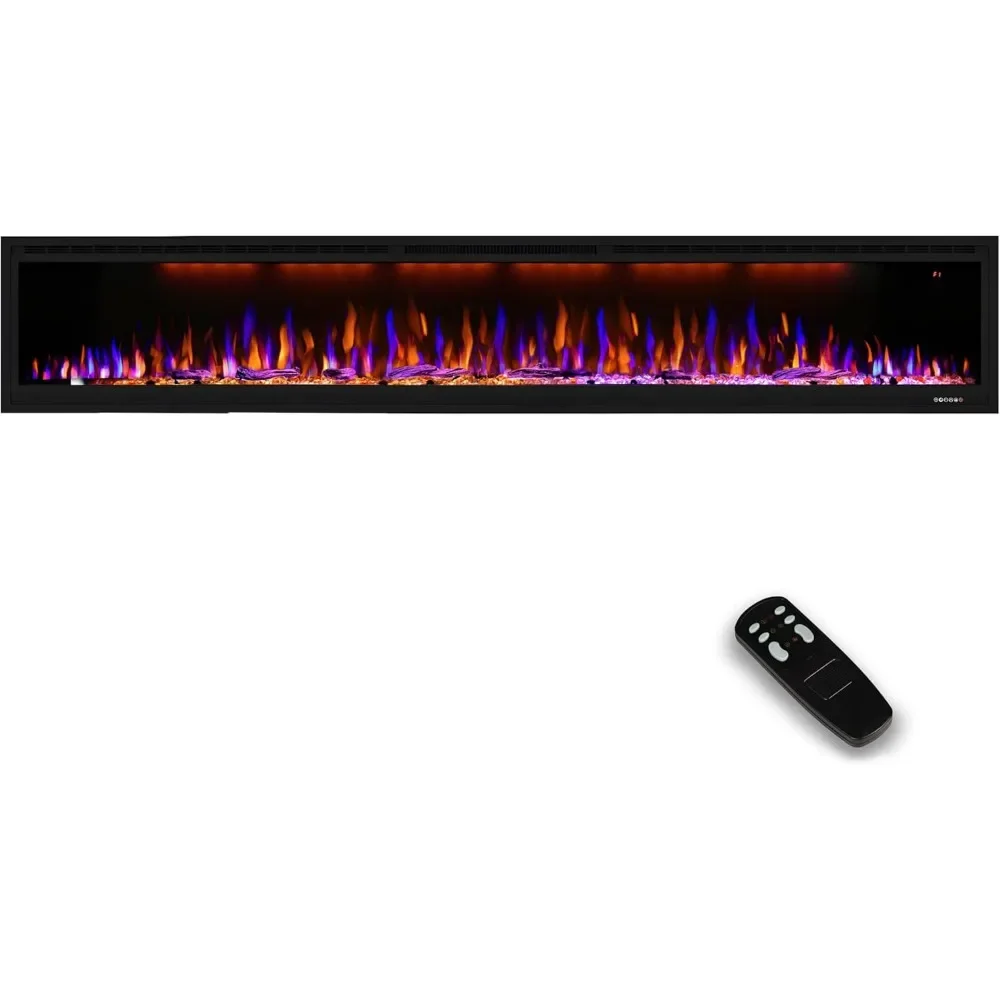 100 inch Electric Fireplace, Wall Mounted Fireplace Insert for Living Room, Realistic Flame Fire w/Multicolor