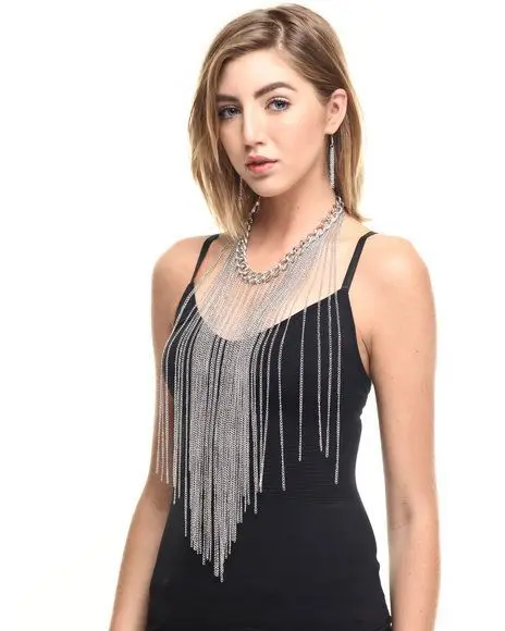 

European new models, exaggerated fashion fringed necklaces, body chains wholesale, manufacturers supply women's jewelry