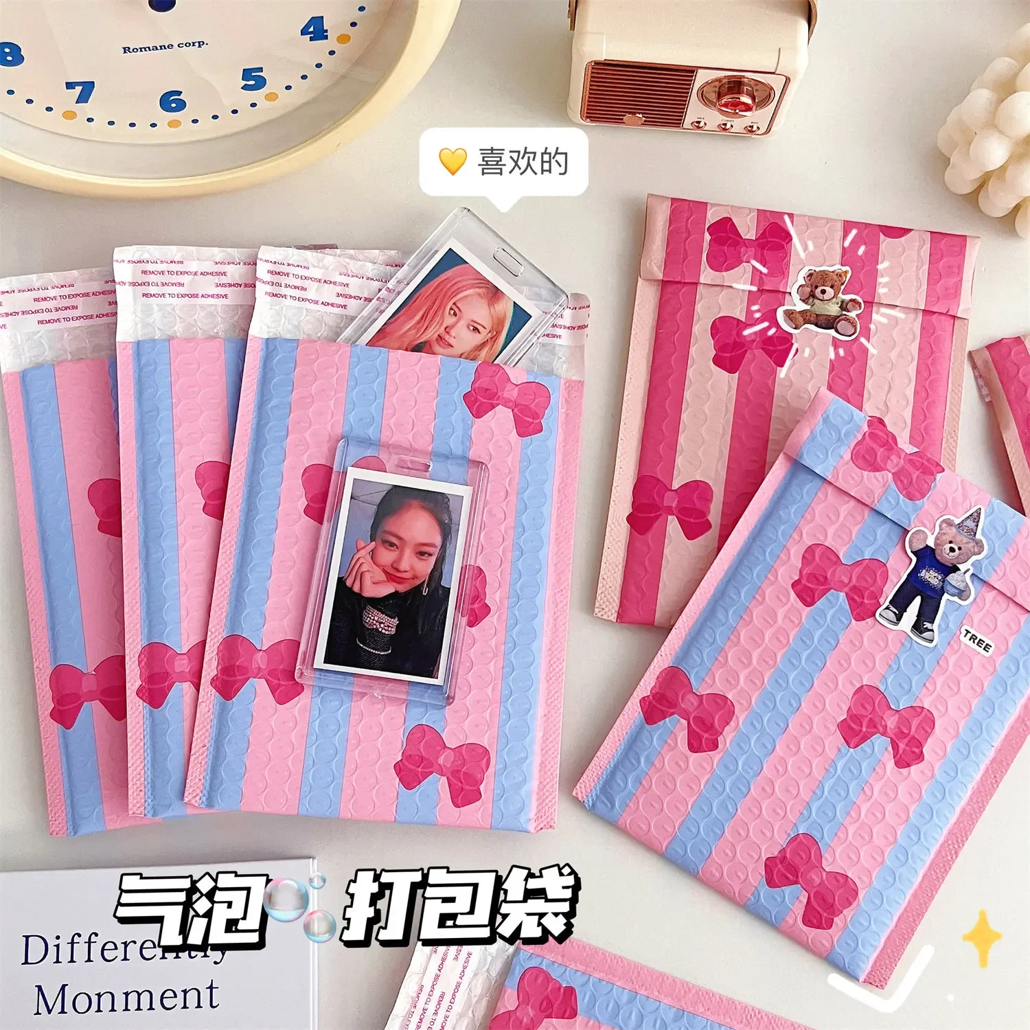 10pcs Pink Bowknot Bubble Envelope Bag Pink Bubble Self Seal Mailing Bags Padded Envelopes Package Anti-Fall Protection for Gift