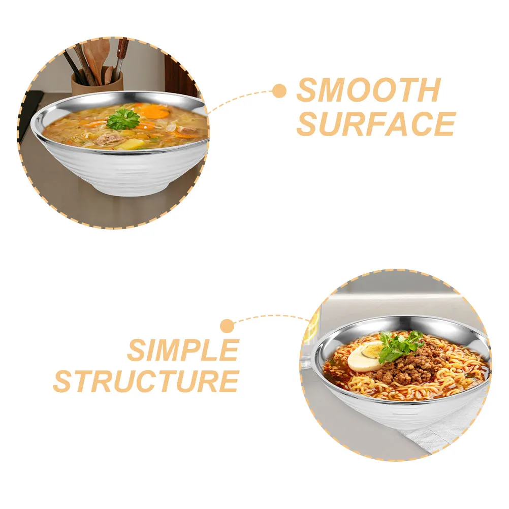 

Ramen Bowls Stainless Steel Instant Noodle Multifunction Korean Salad Serving Soup Silver Mixing