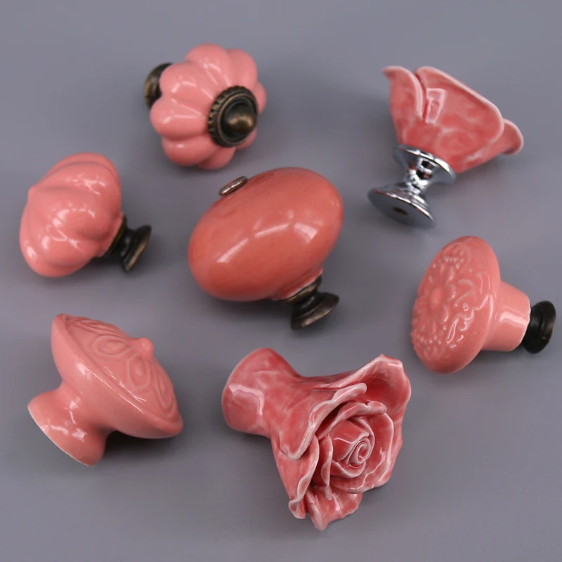 Non-Fade Pink Ceramic Knobs Single Hole Cabinet Handles for Dresser Cupboard Kitchen Bathroom Upgrade