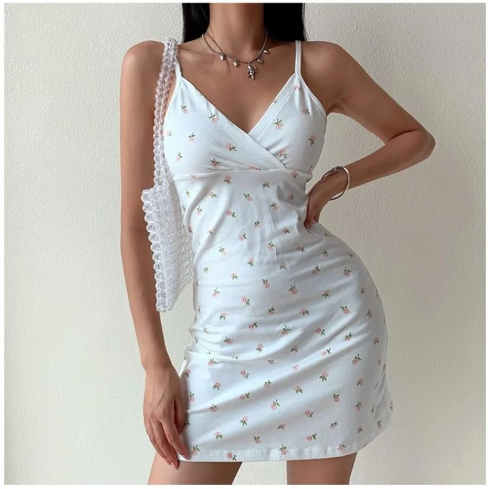 Summer Mini Dresses Fashion Female Elastic High Waist Casual Spaghetti Strap Sleeveless Dress Women Chiffon Dresses