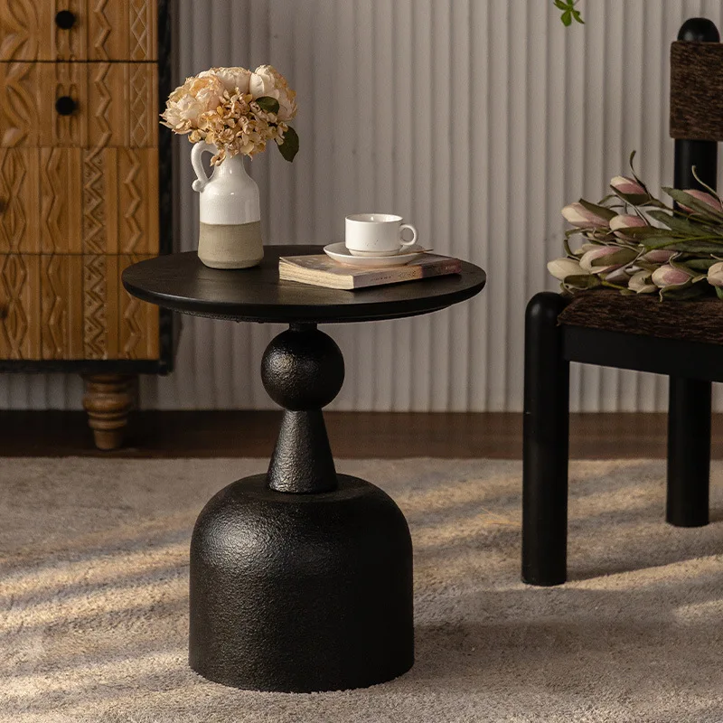 Black Vintage Wood round Coffee Table Retro Small Tea Table for Living Room Sofa Side Balcony