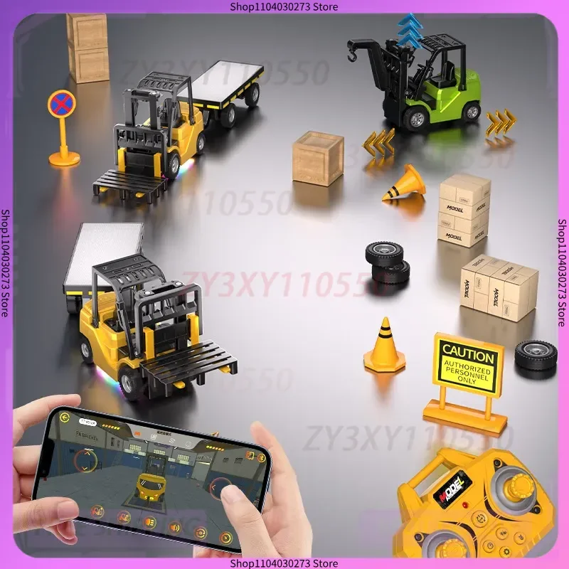 

1: 64 Bluetooth Mini Alloy Forklift Engineering Vehicle Rc Remote Control Car Model Decoration Desktop Toy Boy Christmas Gift