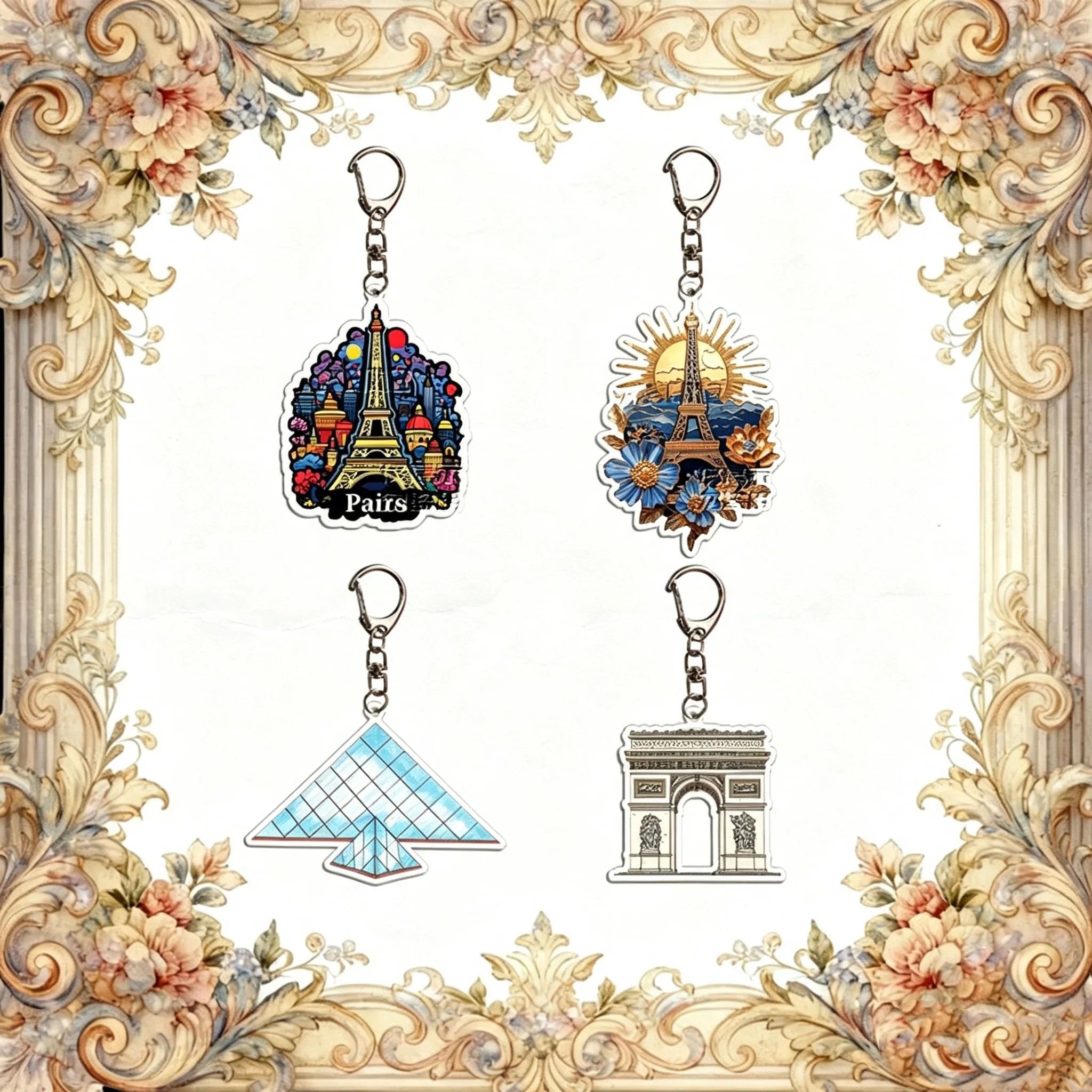 Paris France Eiffel Tower Landmark Acrylic Keychains Travel Vacation Souvenir Key Ring Bag Charm Nice Keepsake Paris Trip Memory