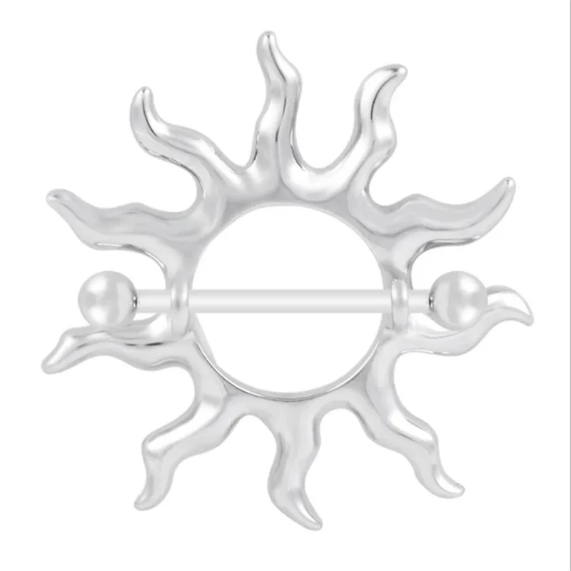 مثير المرأة فضية اللون الحلمة خواتم الفولاذ المقاوم للصدأ عباد الشمس الحليب Brest الدائري هيئة ثقب المجوهرات #5