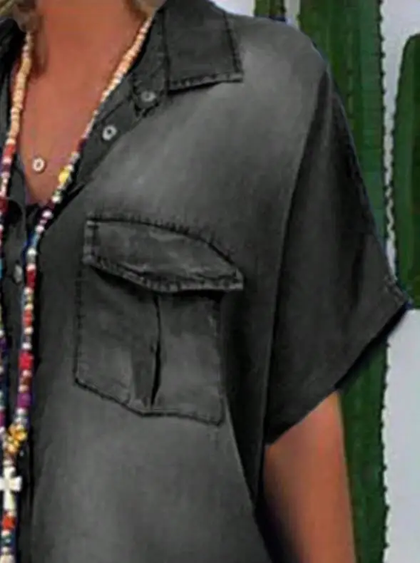 

2025 Summer Vintage Washed Vintage Collar Casual Loose Straight Leg Denim Skirt for Women, Trendy Loose Button Front Denim Dress