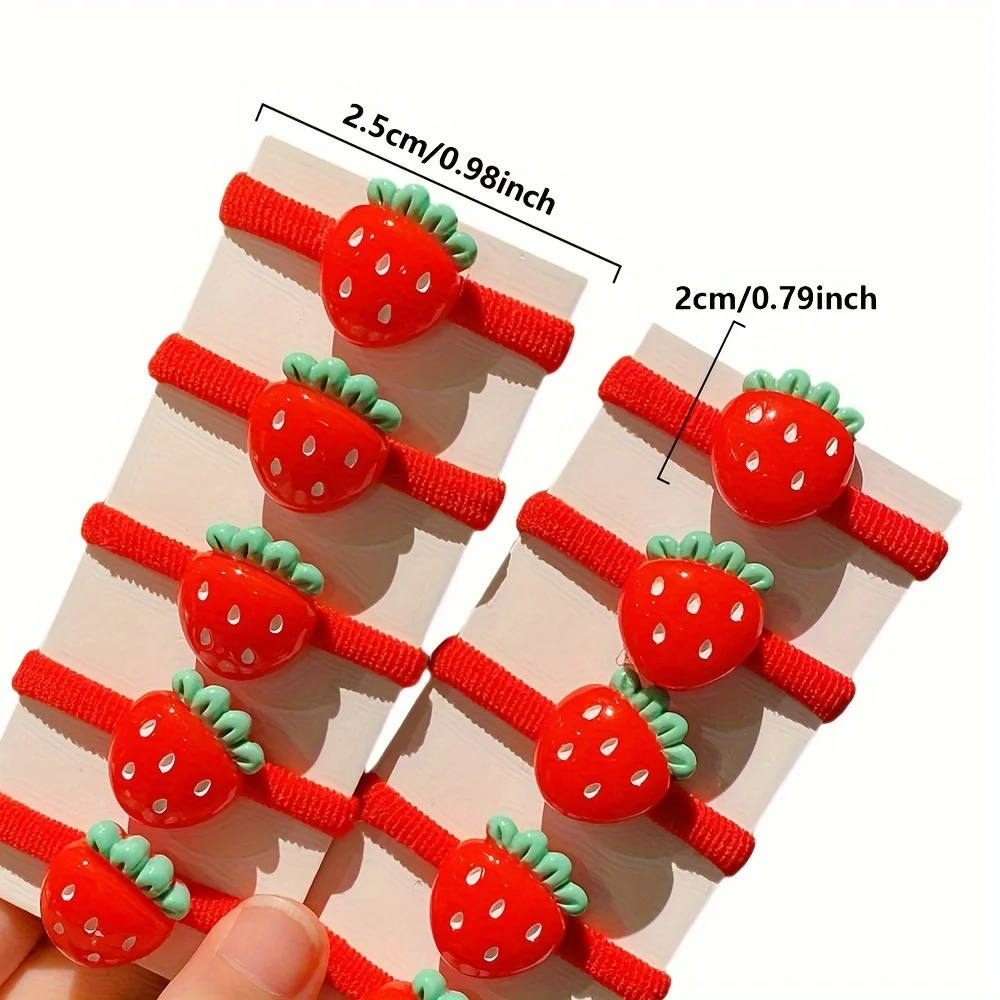 10 pieces of red strawberry hair ties that do not hurt hair, high elasticity, sweet and versatile