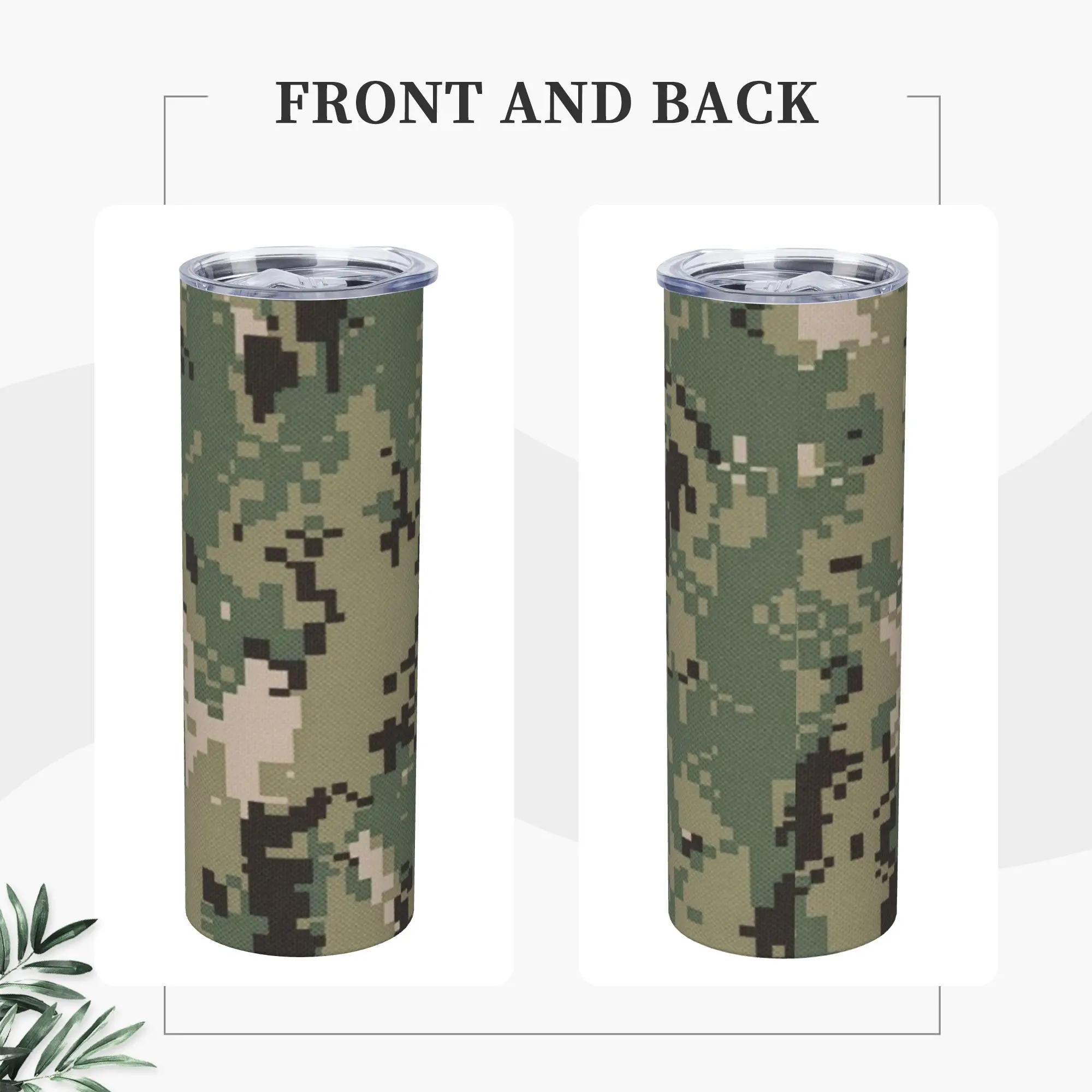 NWU Green Digital Camo Camouflage Insulated Tumbler With Lid Straw Tags Vacuum Thermal Cup Spill Proof Double Water Bottle 20oz - view 3