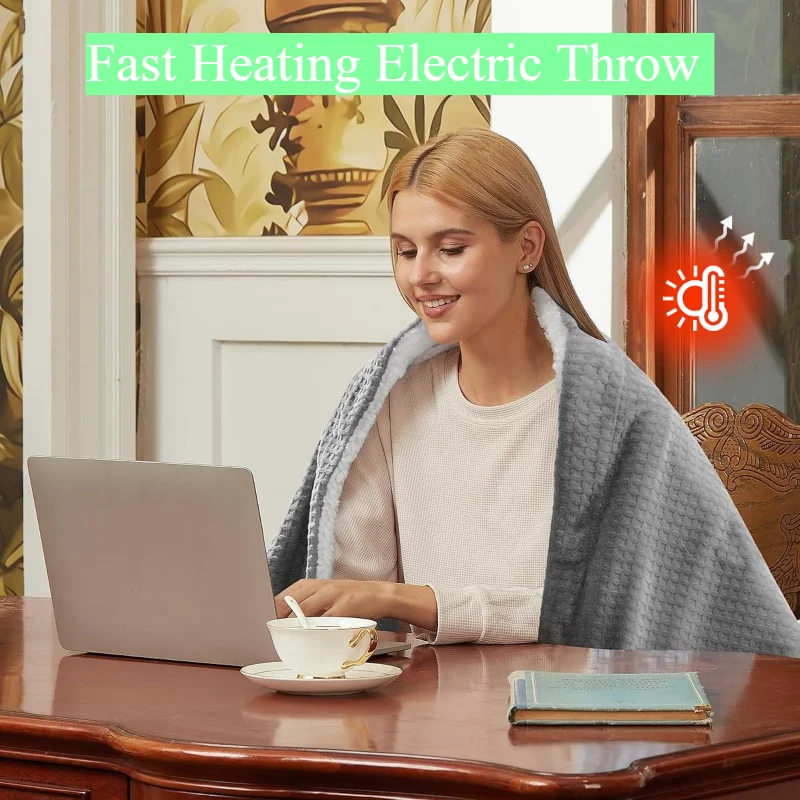 Garvee Warm Blanket Intelligent Temperature Control Heating Cover Blanket 4 Heat Levels Washable Electric Blanket Winter Heating Blanket for office home outdoor