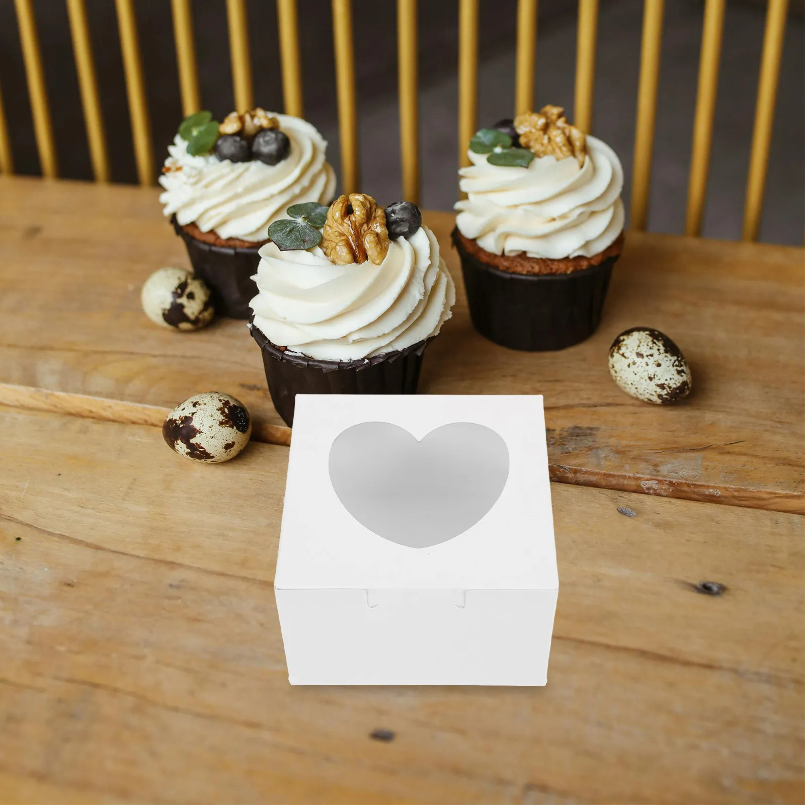 Heart Shaped Cupcake Boxes 25 Pack Sturdy Cardboard Bakery Treat Containers for Wedding Favors Desserts