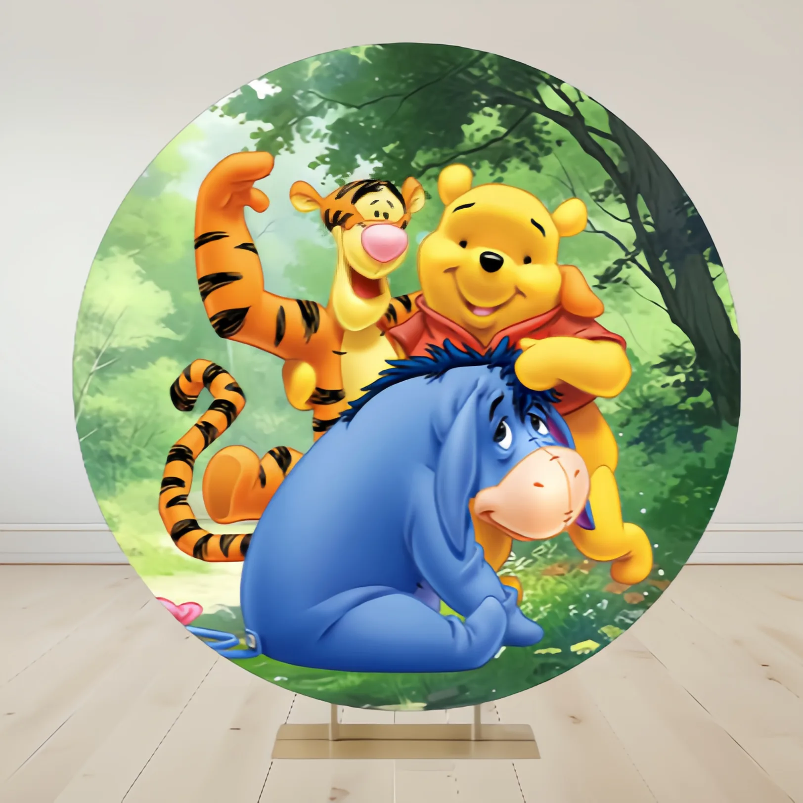 Pooh Bear Winnie Round Backdrop 3 Cylinder Cover 4 Piece Background For Photography Baby Shower Birthday Party Dessert Table