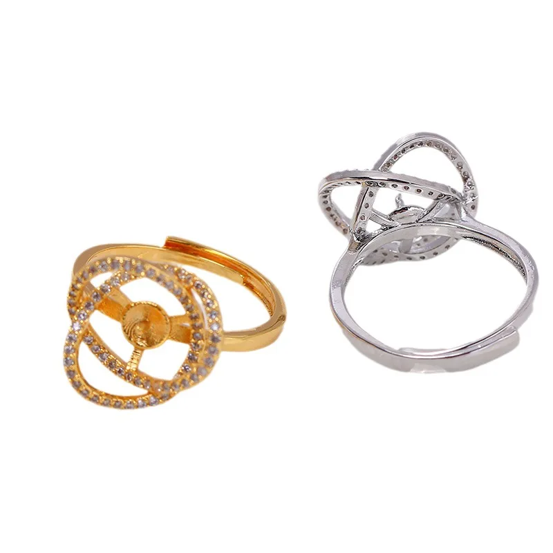 JZ114  Copper Gold Plated Nest Zircon Adjustable Pearl Ring Blank Empty Settings DIY Jewelry Findings