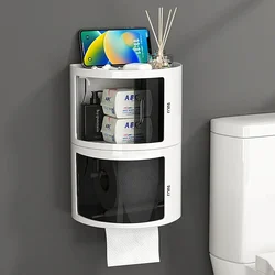 Wall Mount Toilet Paper Holder Shelf Bathroom Waterproof Toilet Paper Tray Roll Paper Tube Storage rack Creative Tray Tissue Box