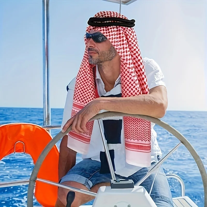 قطعتان من عمامة الصلاة العربية للرجال، شماغ كوفية إسلامية تقليدية للاستخدام اليومي في الهواء الطلق، عمامة صلاة