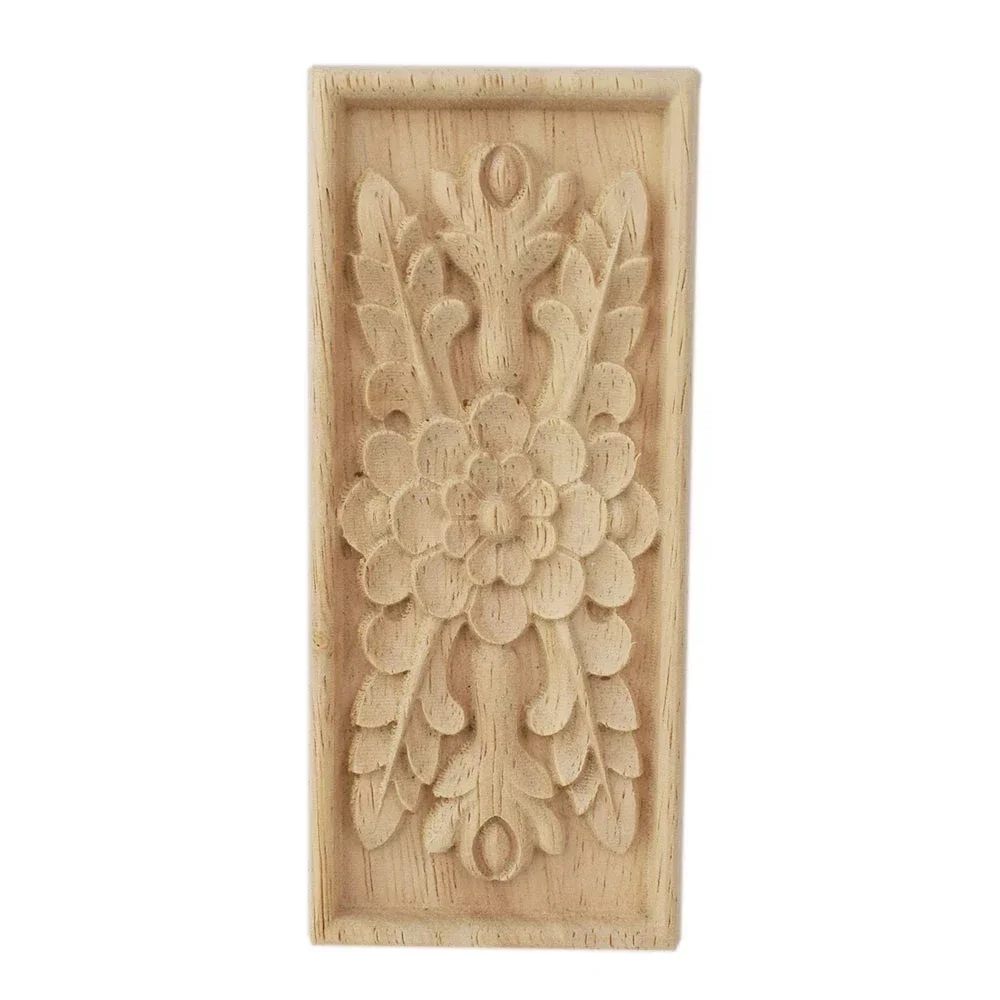 2PCS Unpainted Carved Exquisite Long Round Wooden Home Decoration Window Decoration Doors Wood Applique Wood Decal Wood Craft