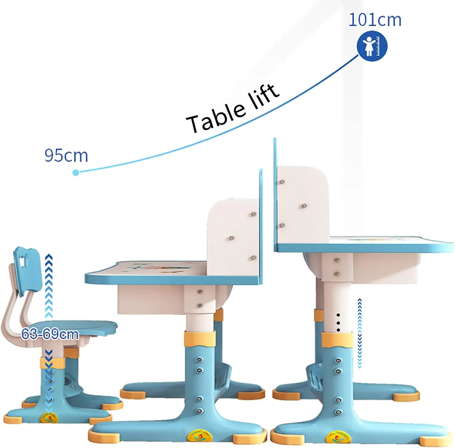 Adjustable Height Kids Desk Chair Set Drawer Cartoon Pattern Children Study Table Toddlers 3 12 Years Blue