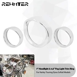 Motorcycle 7'' Headlight Visor Style Trim Ring + 4.5'' Auxiliary Fog Light Ring Chrome For Harley Touring Road King Dyna Softail