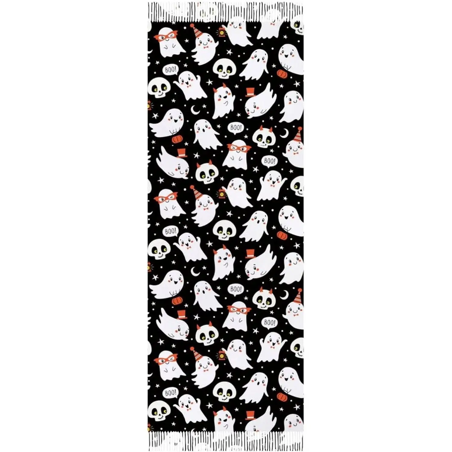 

Теплый мягкий зимний легкий кашемировый длинный шарф для женщин, подарки, повседневные путешествия, офисные милые призраки на Хэллоуин с принтом черепов