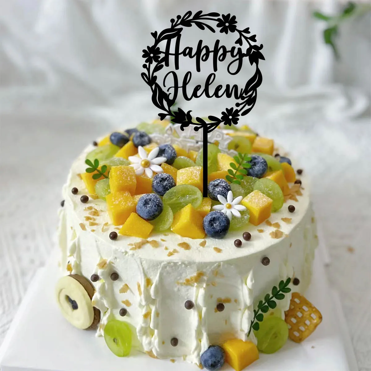 1PC Affordable Happy birthday wishes with star patterns Customized Name Cake Sign Cake Ornaments Unique Birthday Party Décor