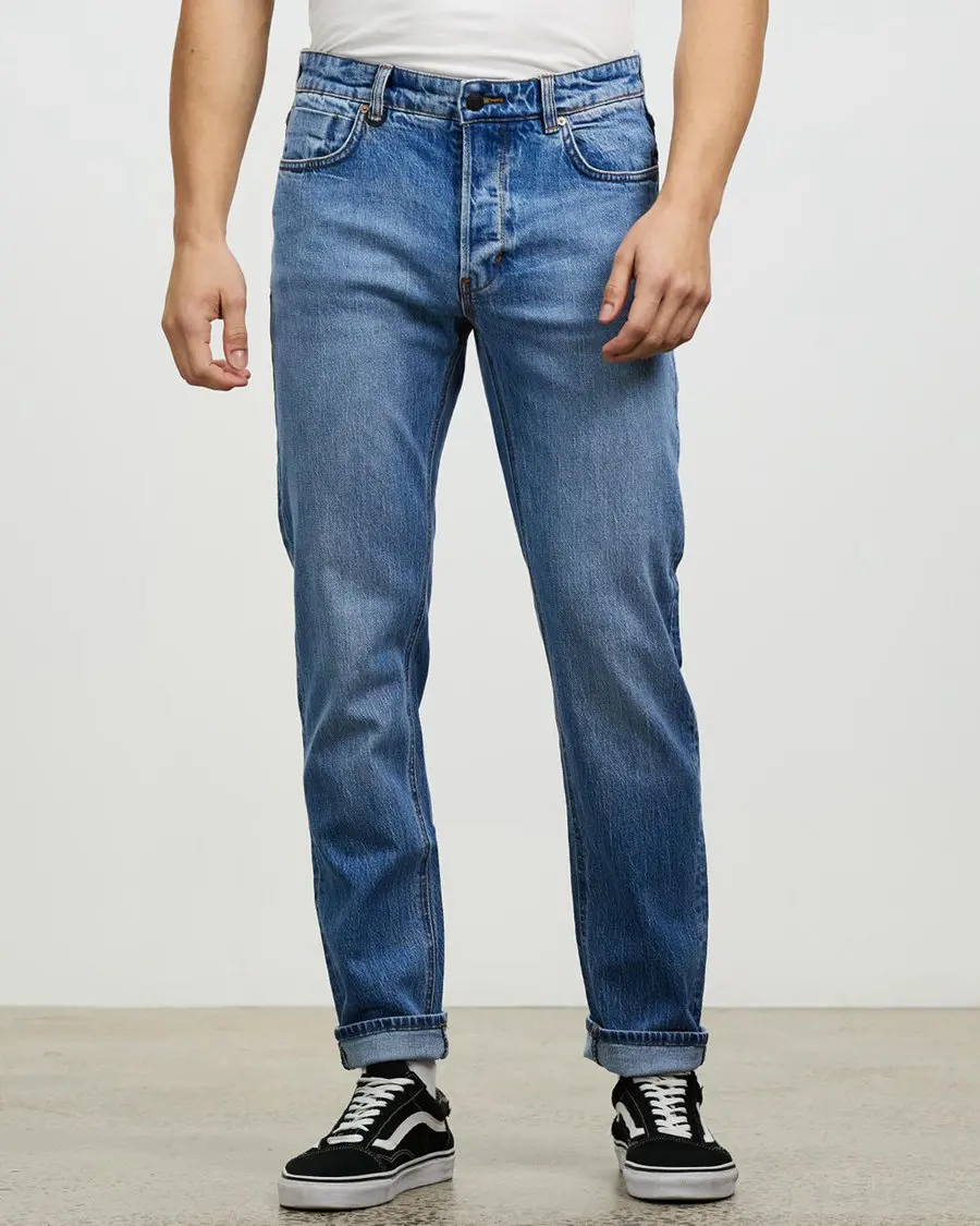 

Slim Fit Straight Leg Jeans Water Waed Indigo Blue Elastic Cotton Polyester Blend Casual Youth Faion mid Low Waist