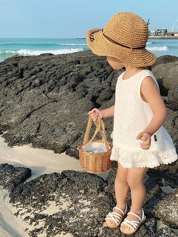 Girls Sweet Hollow out Set Summer Baby Girl Trendy Pure Color Bal Vest Two Piece Set Korean Sle Commute f Skirt