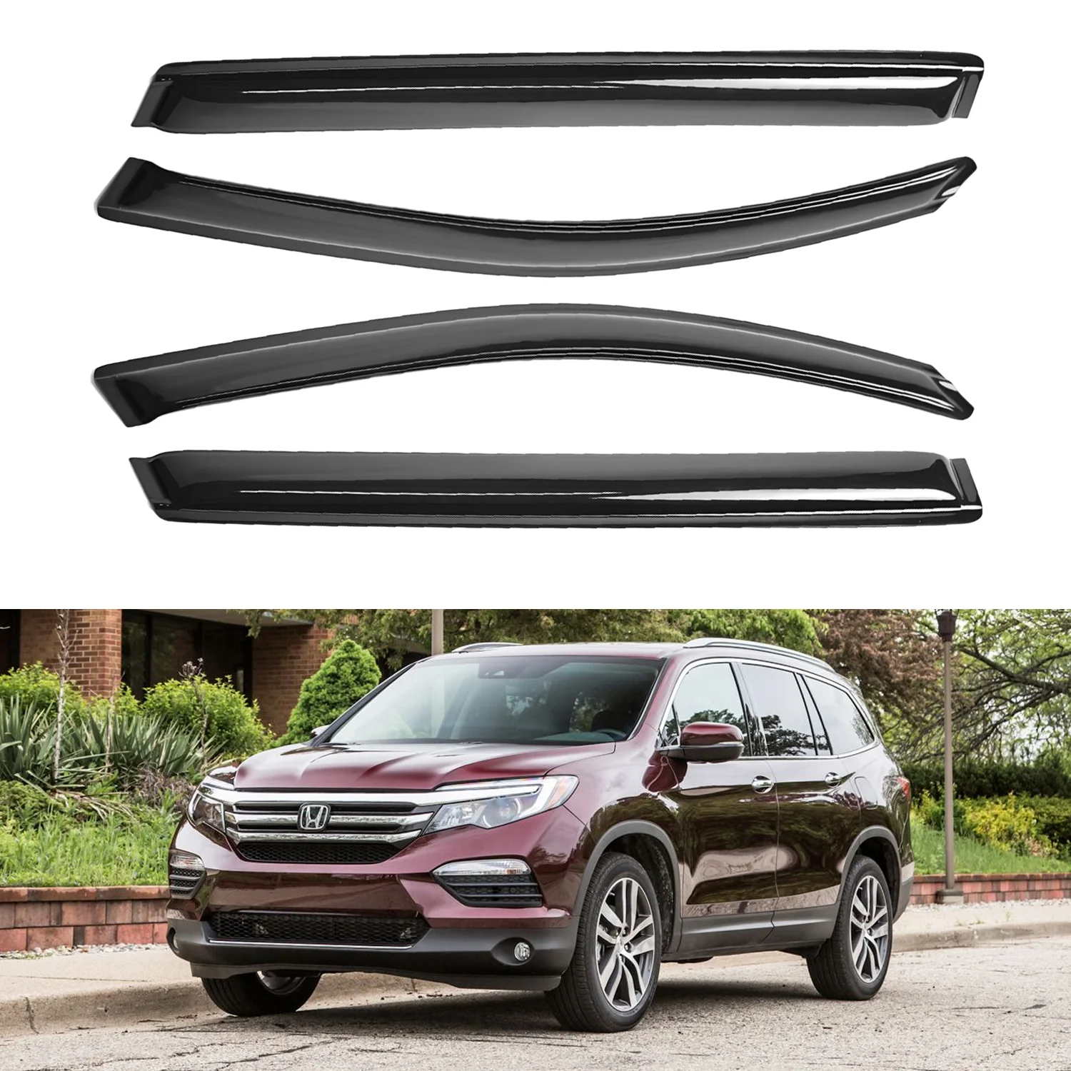 

For Honda Pilot 4-Door 2016-2022 Tinted Wind Deflectors 4pcs Set Window Visor No Drain Channel 1.5MM Thickness