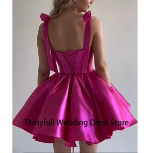 Thinyfull Red Pink a mini line mini ball dresses dear ball without sleeves lace up to satin dresses for graduation dress of personalized cocktail 6 Main Sales Red Graduation Dress - №2
