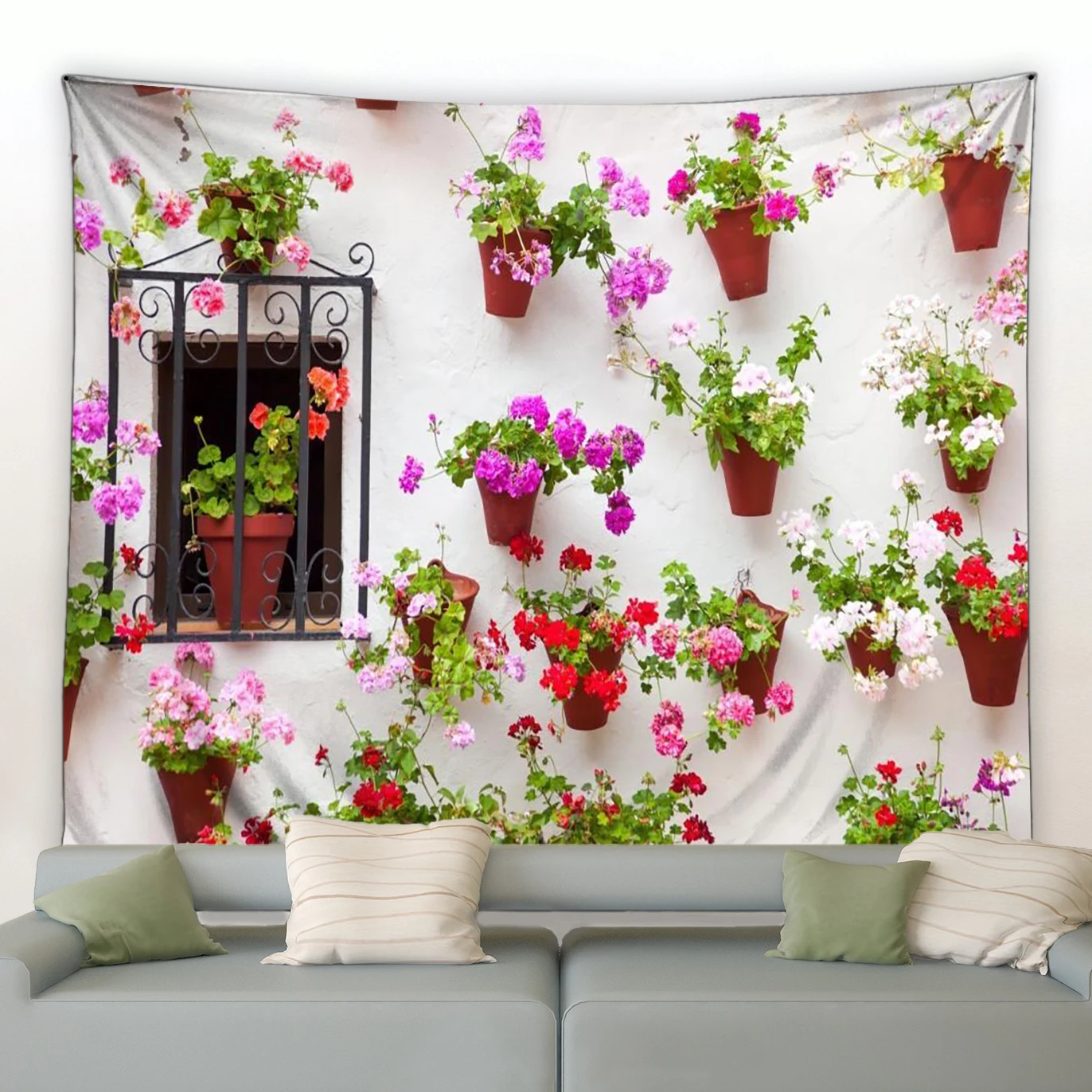 Spring Garden Landscape Tapestry Fence Natural Flower Plants Modern Home Living Room Courtyard Decoration Wall Tapestry