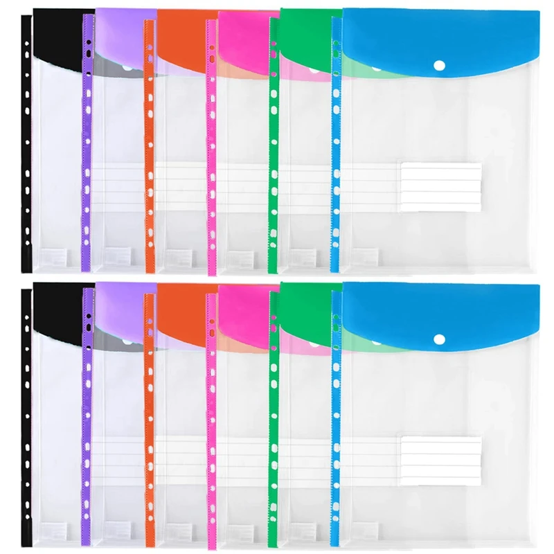 Plastic Envelopes, Expandable Document Organizer With Snap Button And Label 12Pack