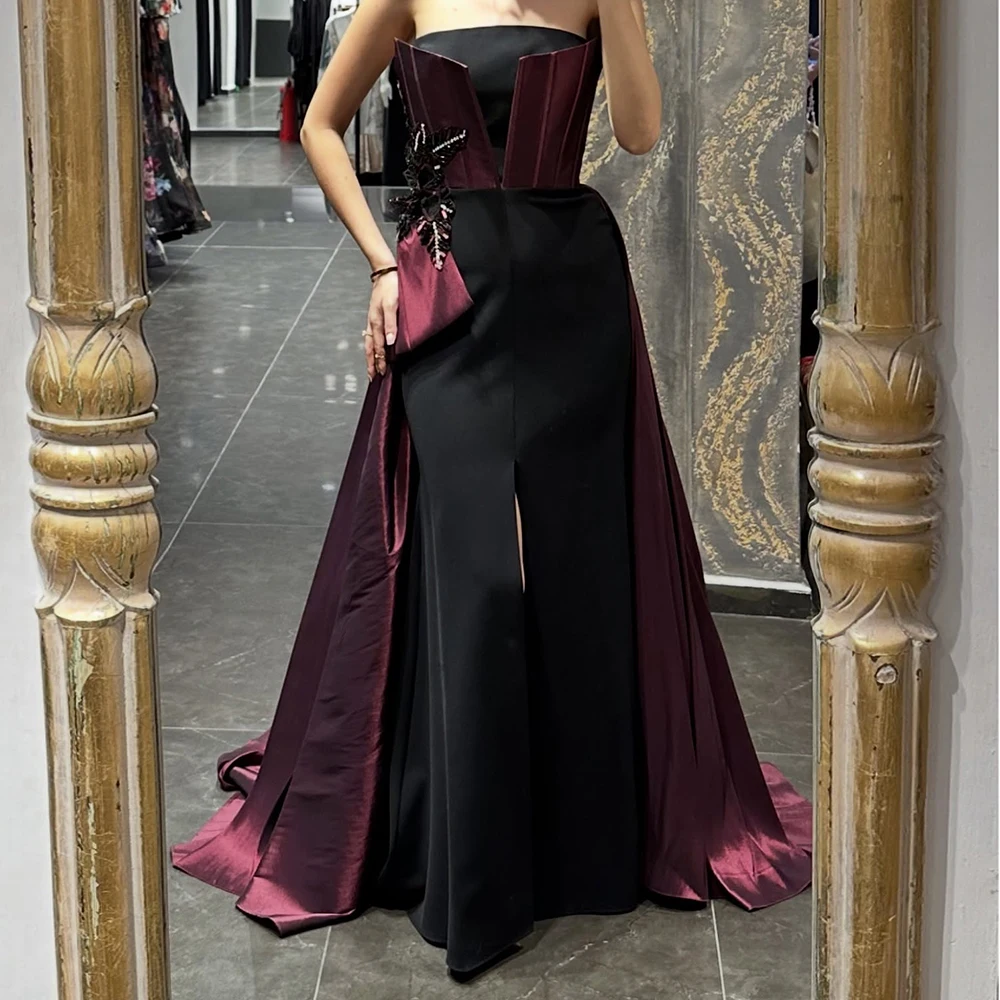 

Customized Mermaid Evening Dresses Floor-length Strapless Sleeveless Prom Gown Fashion Sequined Draped Backless Party Gown