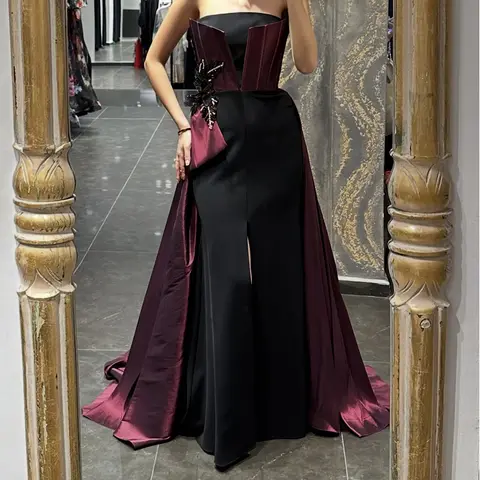 Customized Mermaid Evening Dresses Floor-length Strapless Sleeveless Prom Gown Fashion Sequined Draped Backless Party Gown