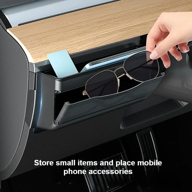 

Driver Side Mini Glove Compartment Storage Box for Tesla Model Y 2021-2024 Car Accessories Dashboard Phone Holder Eyeglass Case