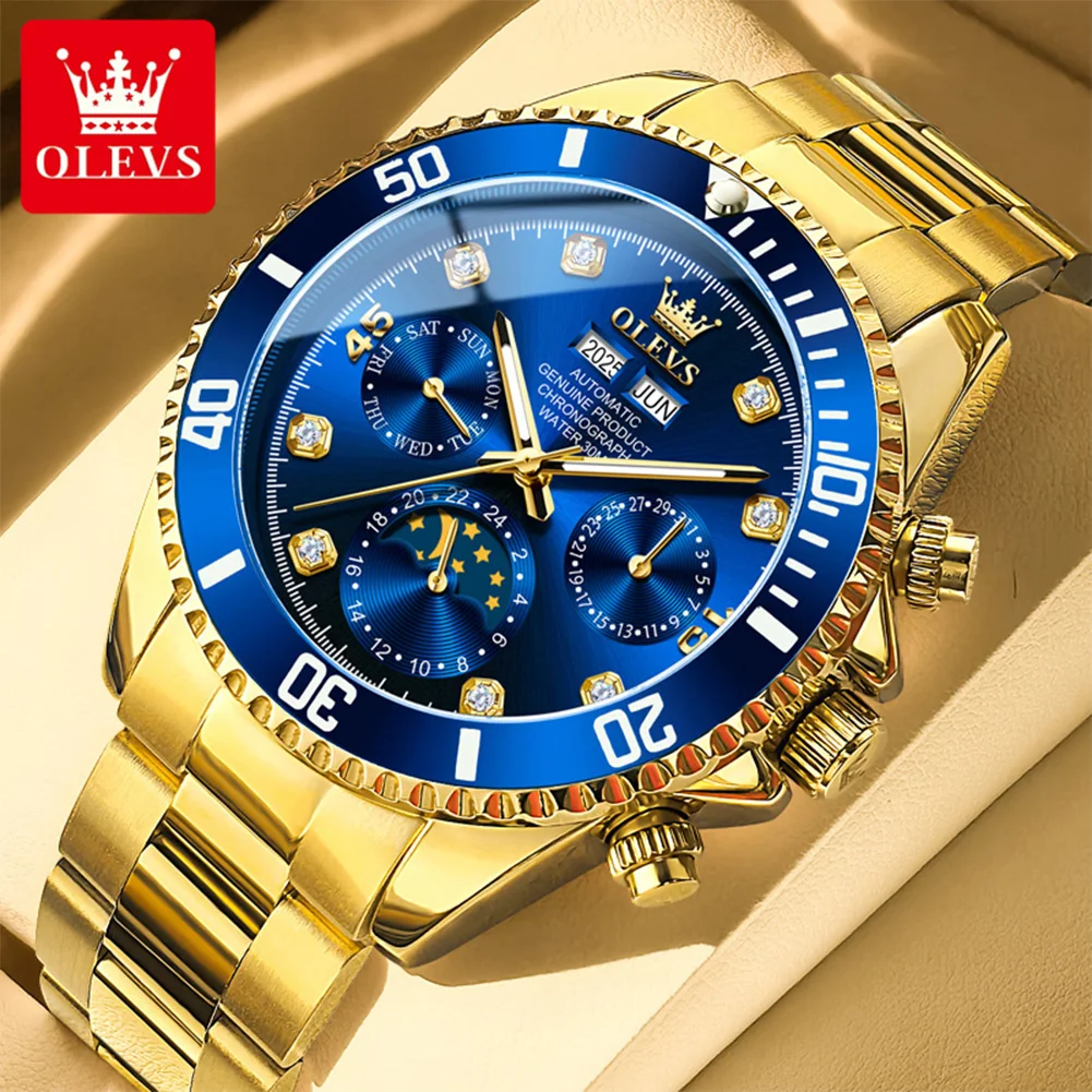

OLEVS New Automatic Watch for Men Top Luxury Brand Original Mechanical Wristwatches Moon Phase Diving Series Men's Watches 6729