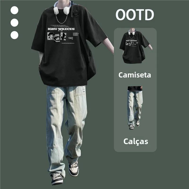 夏用レッドヘビーウェイト半袖メンズ若者向け3点セットスタイリッシュコットンロングパンツカジュアルスポーツウェア（男の子用）