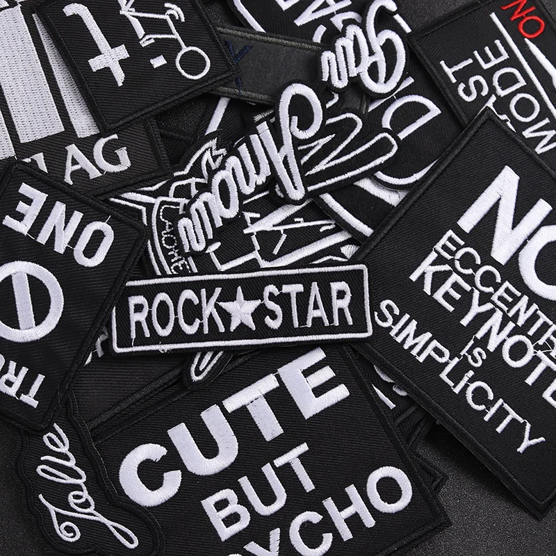 DIY Black White Written Words Patch Embroidered Cute Badges Hippie Iron On Kids Patches For Clothes Stickers Badge