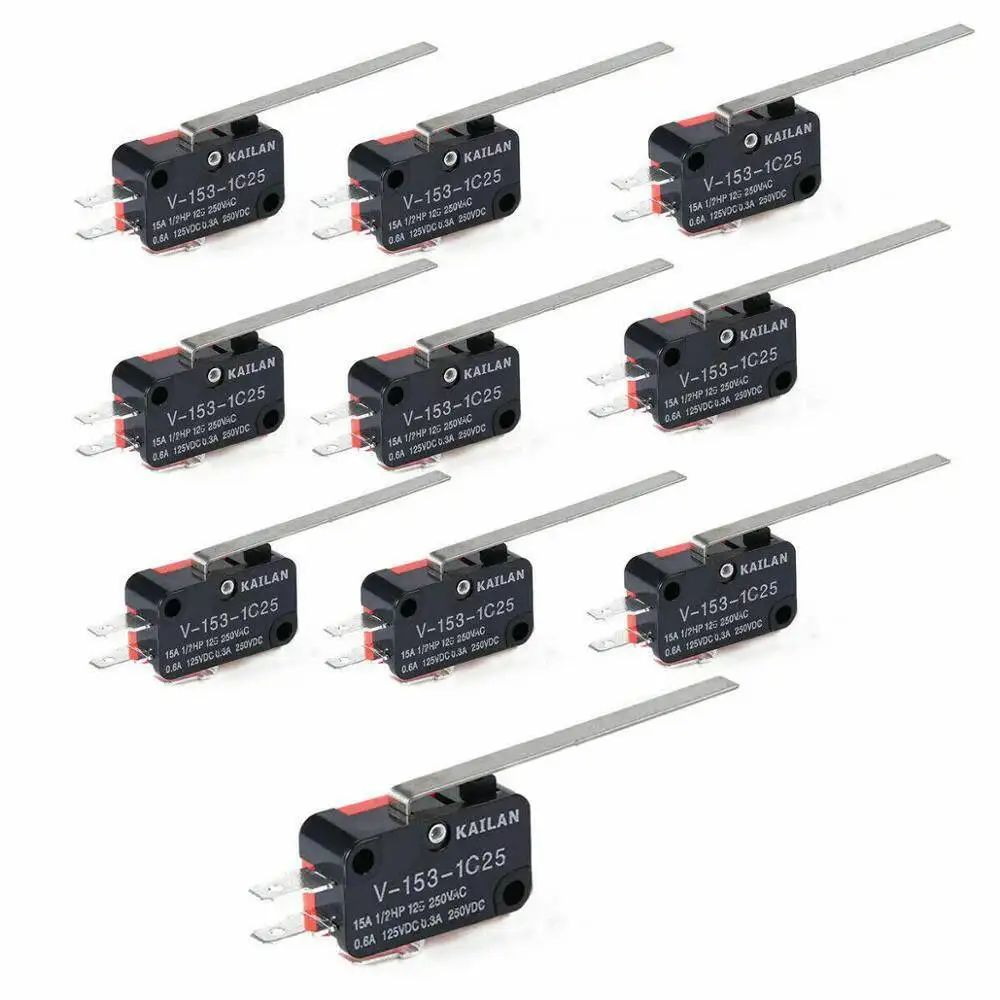 10PCS Electrical Micro Switches V-153-1C25 Limit Long Straight Hinge Lever Type SPDT Switch For Instrument Measure
