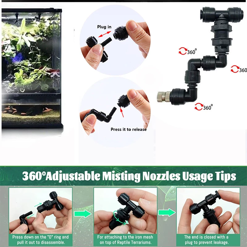 2 Stuks Aquarium Bevochtigende Spray Accessoires Regenwoud Tank Sprinkler,Misting Koeling Mondstuk, Einde Plug, Buis, Filter