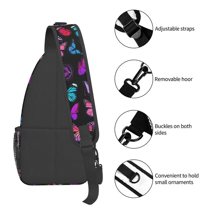 Borboletas personalizadas estilingue crossbody mochila masculina legal borboleta ombro saco de peito para ciclismo acampamento daypack