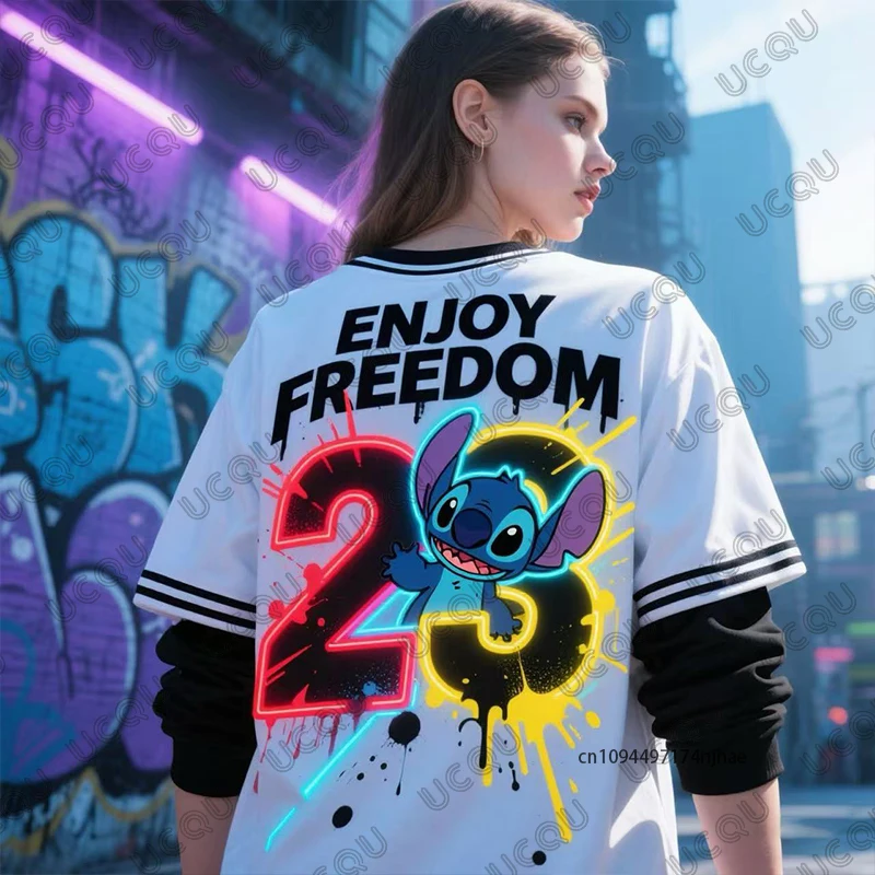 

Ai Design Graffiti Enjoy Freedom & Stitch 23 Print T-Shirt For Women Summer New Sports Football Jersey Y2K Oversize Sports Top