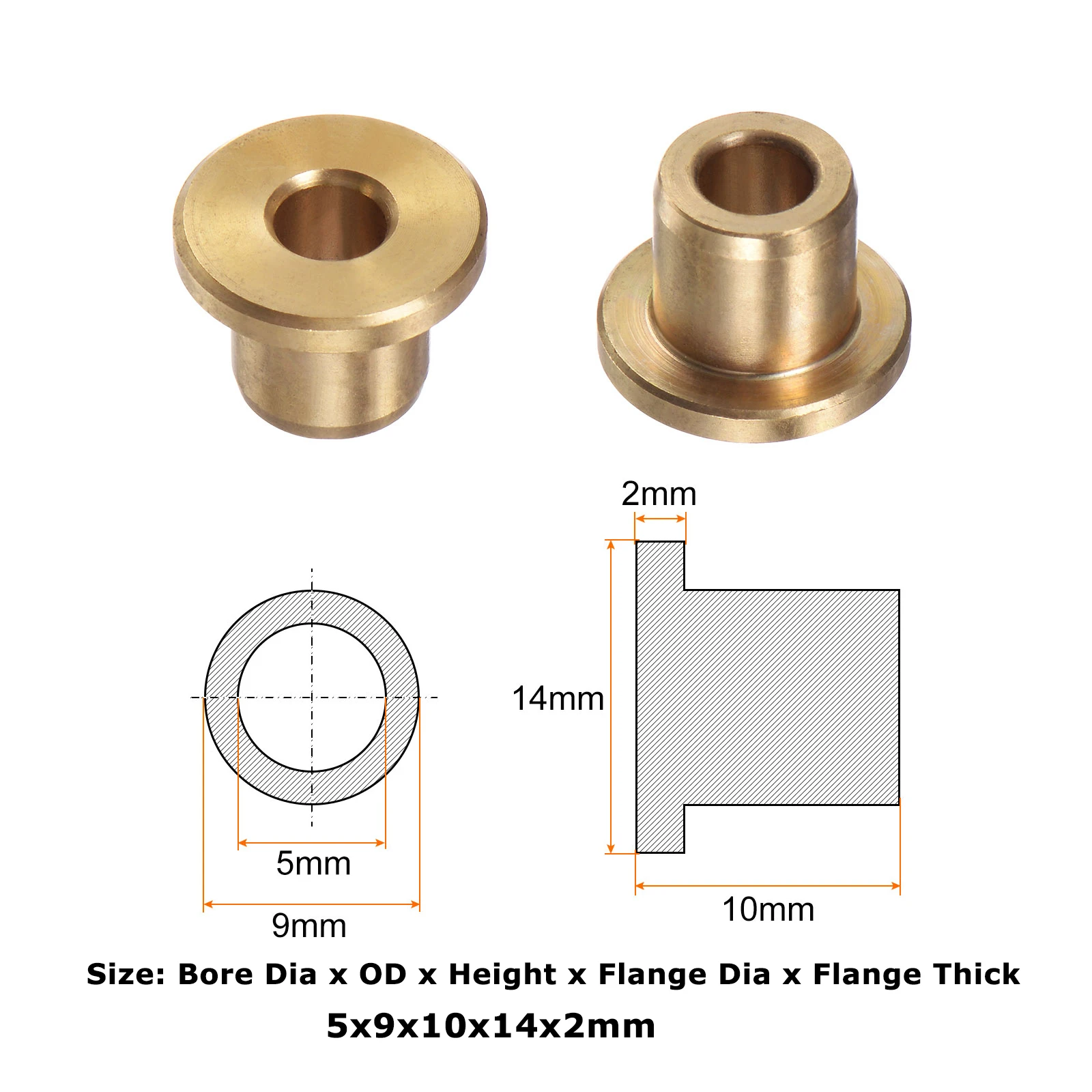 1/2Pcs Flange Bearing Sleeve 5/6/8/12/13/15/16mm Bore Bronze Bushing Self-Lubricating Bushings Sleeve for Industrial Equipment