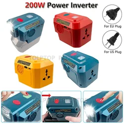 200W Power Inverter for Makita/Dewalt/Milwaukee 18V 20V Li-ion Battery To 110/220V Modified Sine Wave Inverter with LED Light