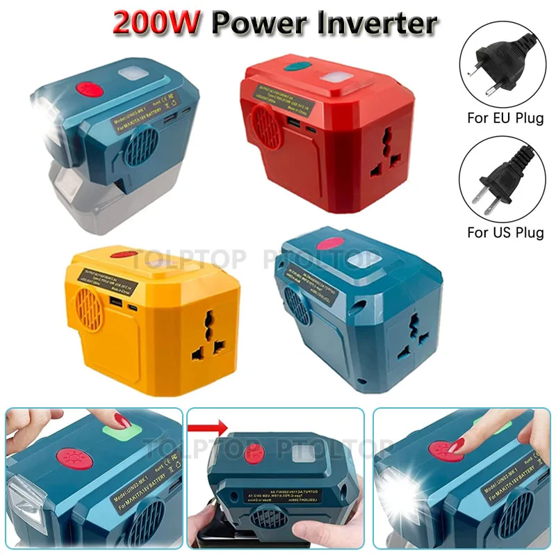 inversor de energia com luz led inversor de onda senoidal modificado bateria li ion makita dewalt milwaukee 18v 20v 200w 110 v 220v 01