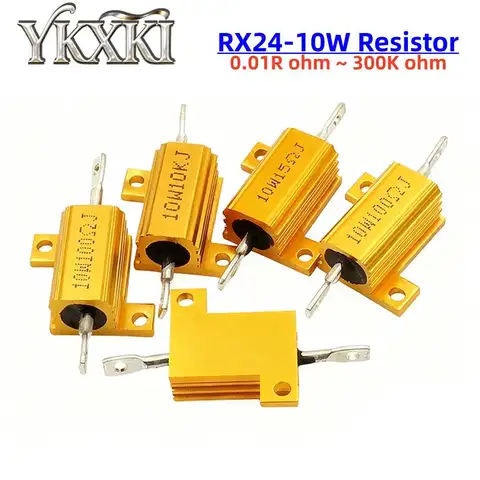 1PCS RX24 10W Aluminum Power Metal Shell Case Wirewound Resistor 0.01R ~ 300K 1 2 3 5 6 8 10 20 100 150 200 300 500 1K 10K ohm