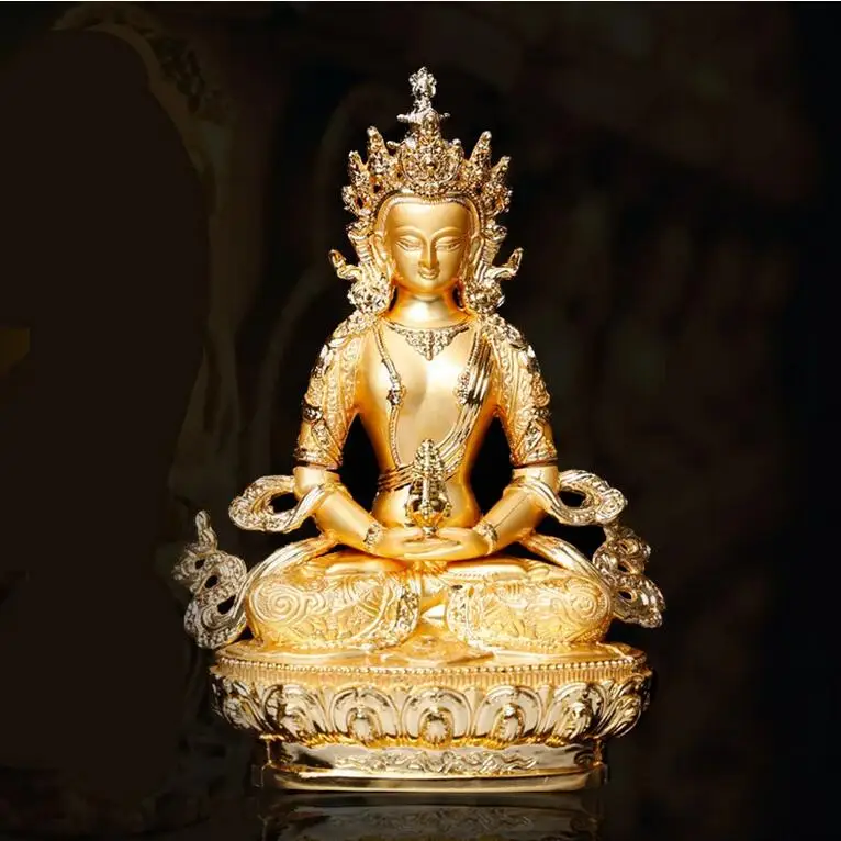 

Longevity/Amitayus 5inch Efficacious Tranic Gold Buddha Alloy Metal Buddhist Suppliers Home/ Office Decorate Statue Craft