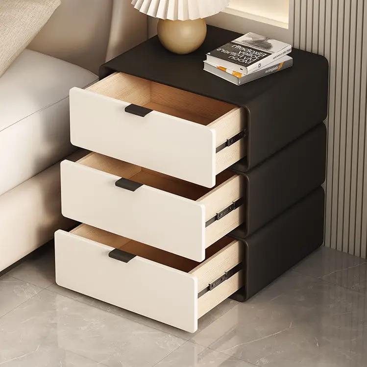 

Three-layer solid wood bedside table Modern simple three-bucket cabinet Bedroom bedside storage cabinet
