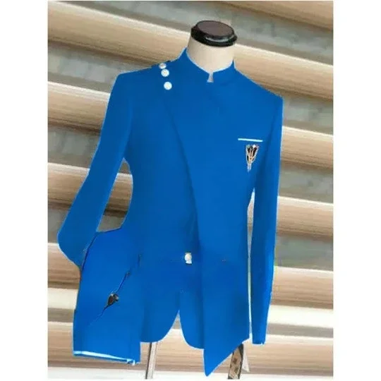 New European and American Casual Men's Suit Plus Fat Large Stand-up Collar Two-piece Business Banquet Dress Costume Homme Trajes