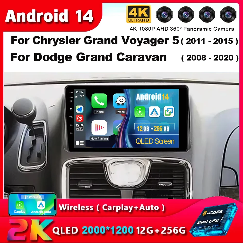 NONE Android 15 Auto-Player-Navigations-Multimedia für Chrysler Grand Voyager 5 2011–2015 für Dodge Grand Caravan 2008–2020 2DIN DVD